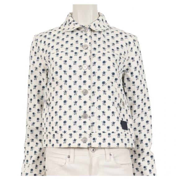 Coach Badlands Floral Jean Jacket White Denim Blue Floral Womens Medium Coquette - Picture 14 of 16